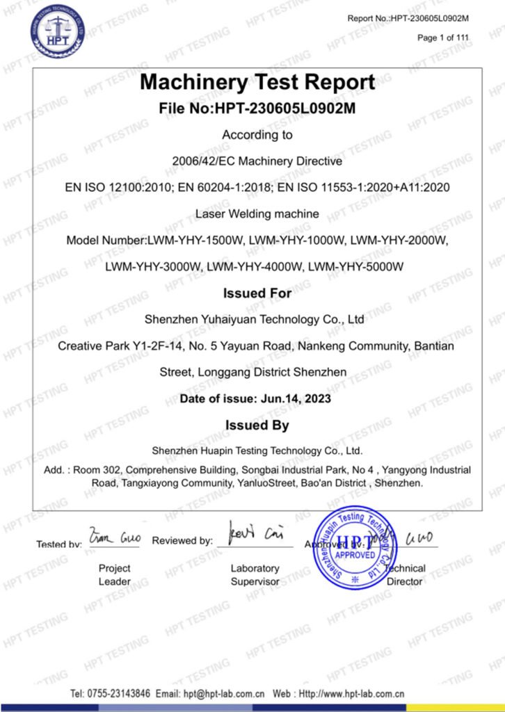 Laser Welding Machine test report