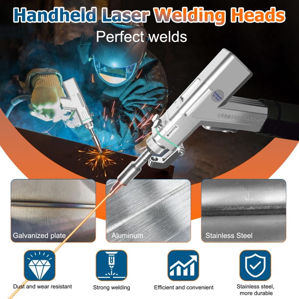 Handheld laser welding head for galvanized plate, aluminum, and stainless steel with strong and durable welds