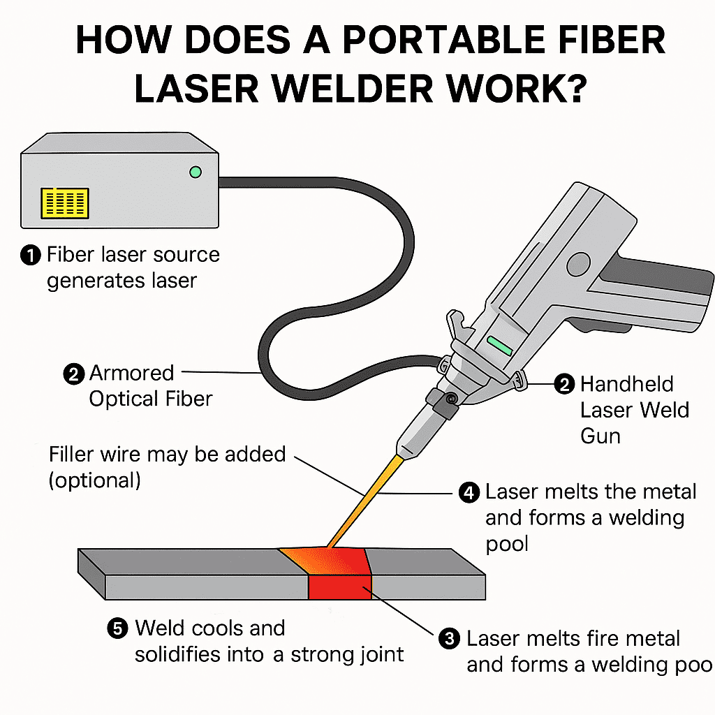 How does a portable handheld fiber laser welding machine work？