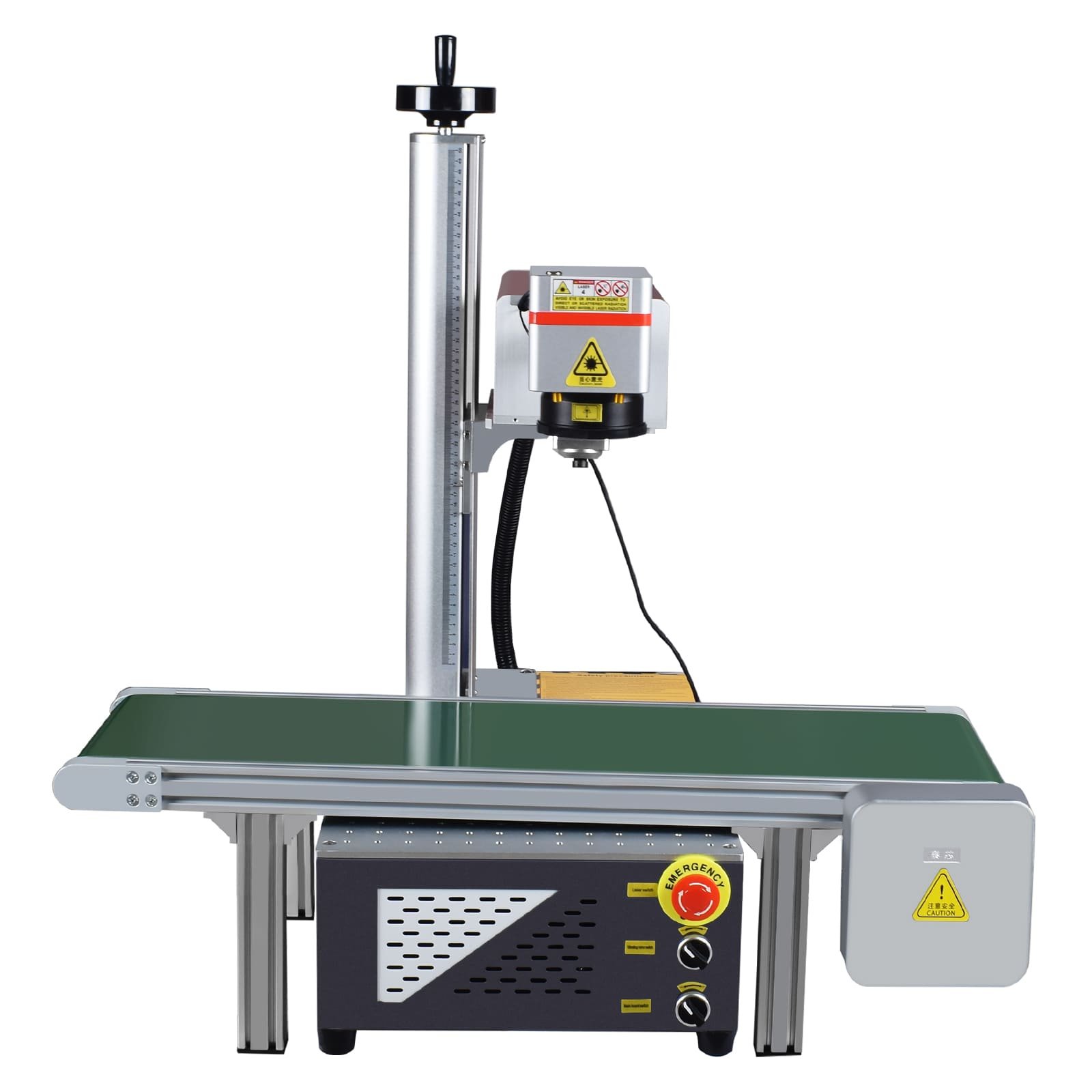 Front view of UV laser marking machine with CCD and conveyor