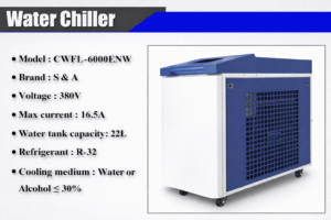 Industrial water chiller CWFL-6000ENW for 6000W laser cleaning machine with 22L water tank