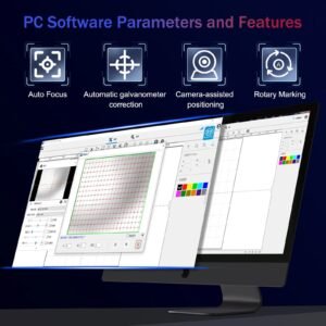 PC software interface for UV laser marking machine with auto focus, camera positioning and rotary marking