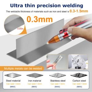 QCW fiber laser spot welding machine demonstrating 0.3mm ultra-thin precision welding on stainless steel and iron