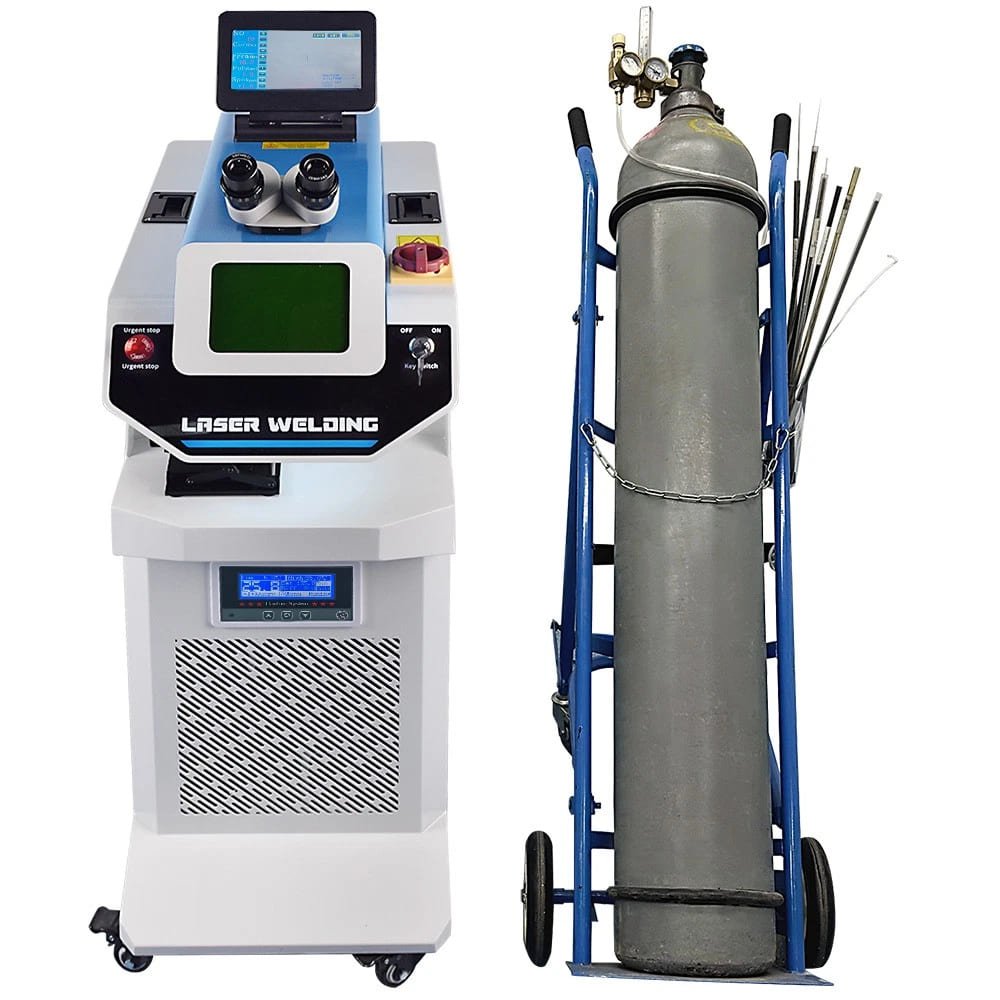 Scotle 200W water-cooled vertical NdYAG jewelry laser welding machine with external protective gas cylinder