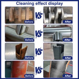 Before and after comparison showing laser cleaning effect on rusted metal surfaces