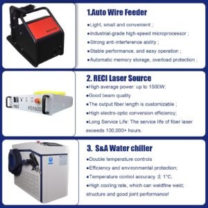 handheld fiber laser welder wire feeder, laser source, water chiller
