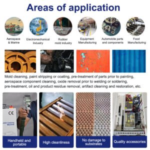 Laser cleaning machine applications for mold cleaning, paint stripping and industrial surface treatment