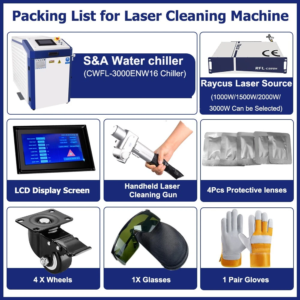 Packing list of Scotle 3000W Water-Cooled Raycus Fiber Laser Cleaning Machine