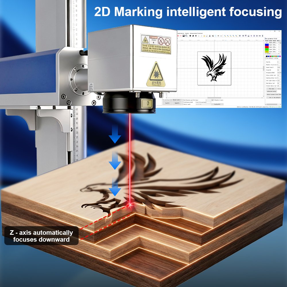 2.5D fiber laser engraving machine with electric Z-axis automatic focusing during layered deep engraving