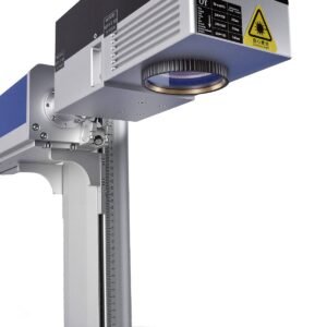 Close-up of dynamic focus laser head on Scotle 3D fiber laser marking machine